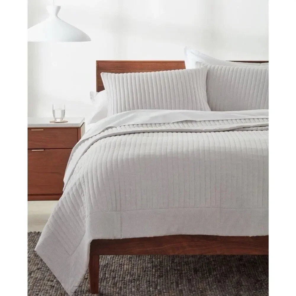 Nordstrom 100% Organic Cotton Twill Quilt Grey Sz King NEW